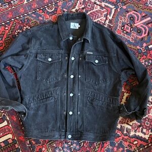 🇺🇸 Made in USA vintage Calvin Klein Black Denim chore Jacket oversized Medium 🇺🇸